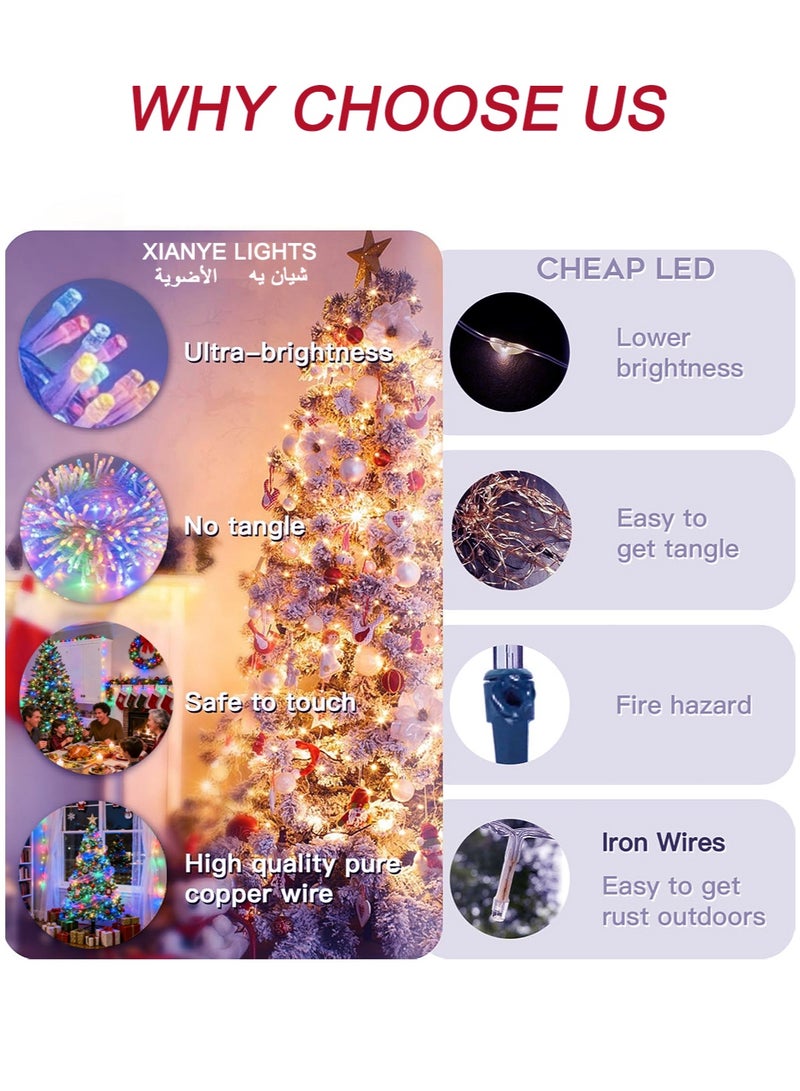 xianye أضواء سلسلة LED 360 من XIANYE للداخل والخارج بسلك شفاف، أضواء سلسلة عيد الميلاد متعددة الألوان قابلة للتوصيل لتزيين العطلات، 50 متر من أضواء الجنيات المتلألئة للتوصيل للحفلات والزفاف وعيد الحب والديكور المنزلي وغرفة النوم والأشجار والفناء والباحة وديكور الربيع ورمضان. - Image 4